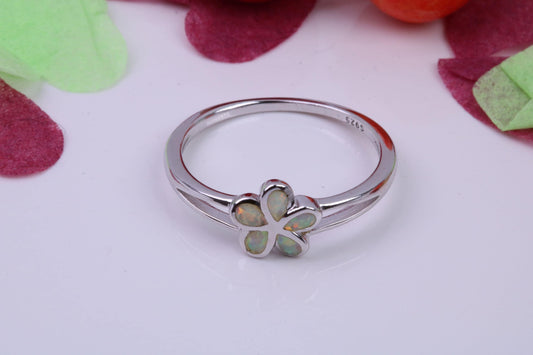 White Opal set Daisy Flower Ring, Made From Solid Sterling Silver