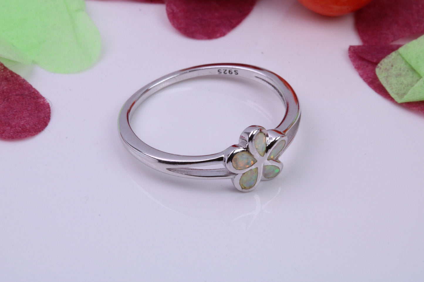 White Opal set Daisy Flower Ring, Made From Solid Sterling Silver