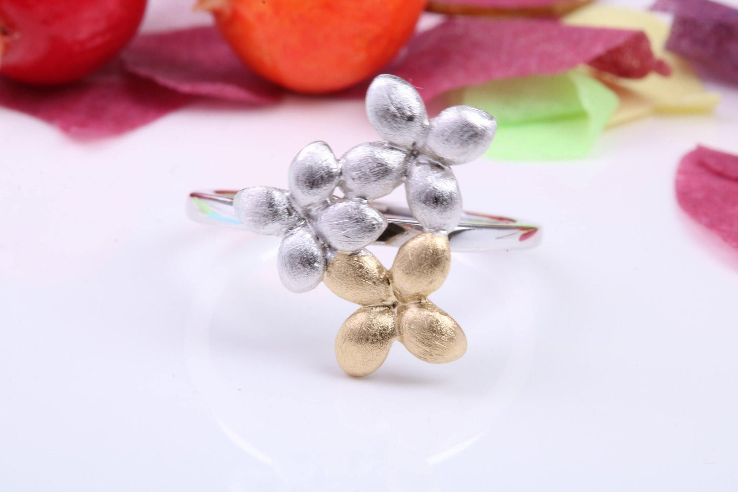 Flower Leaf Dress Ring, Made from solid Silver, Two Tone Finished