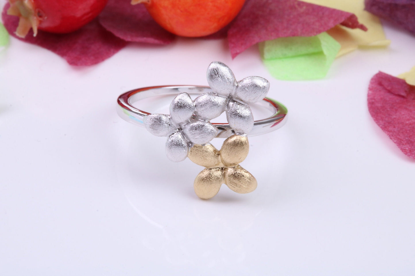 Flower Leaf Dress Ring, Made from solid Silver, Two Tone Finished