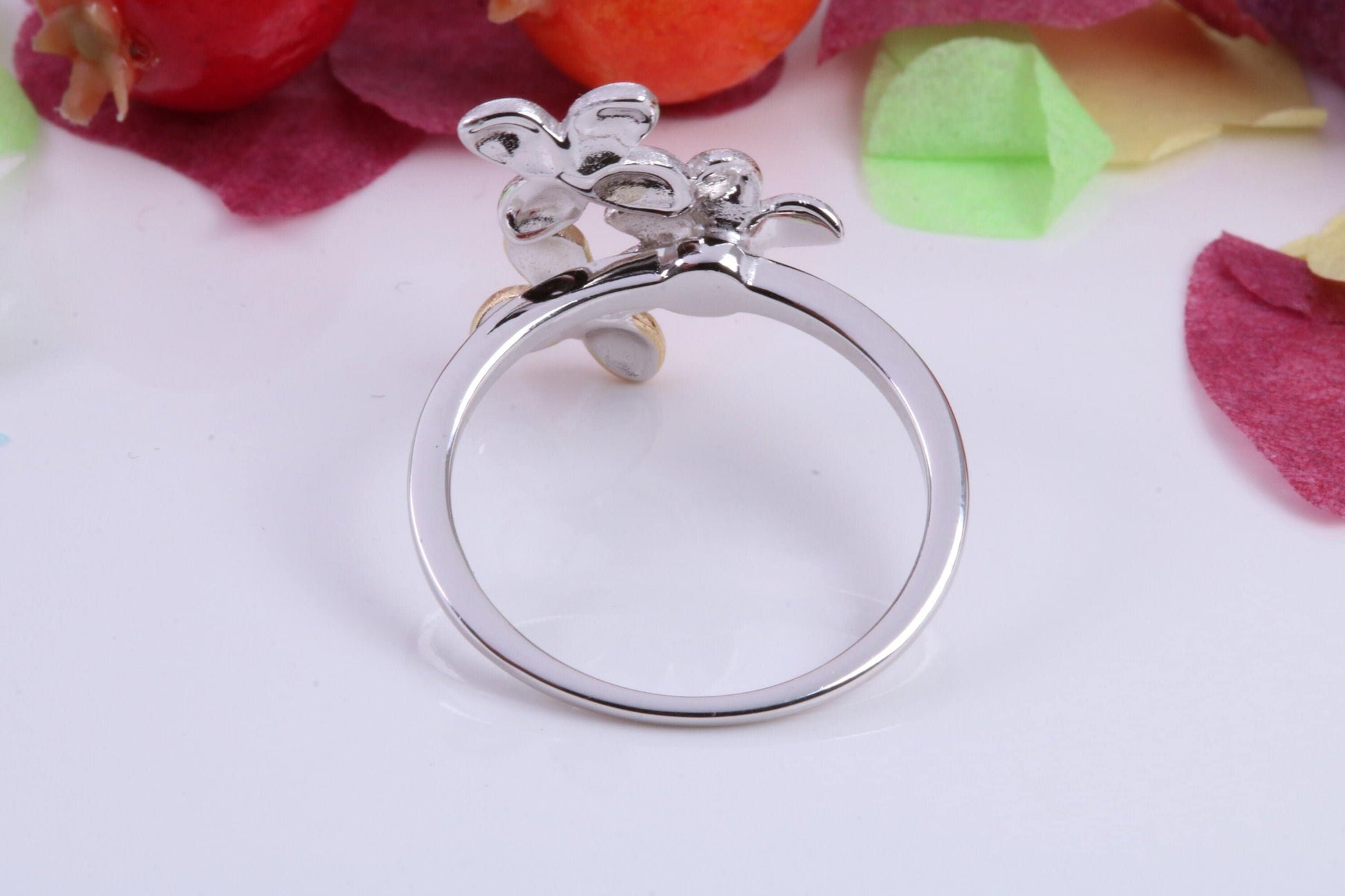 Flower Leaf Dress Ring, Made from solid Silver, Two Tone Finished