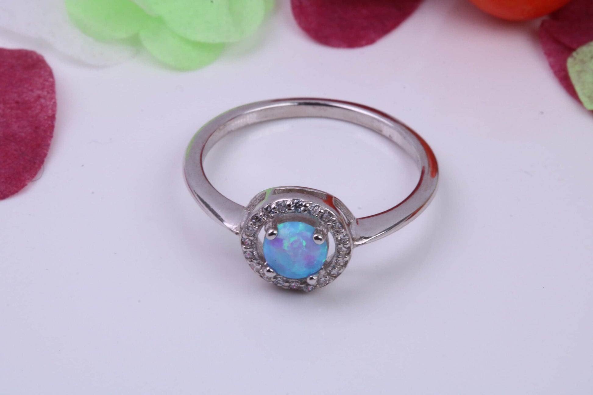 Blue Opal and Cubic Zirconia set Cluster Ring, Made From Solid Sterling Silver