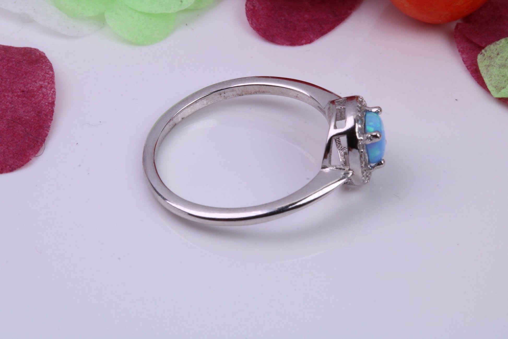 Blue Opal and Cubic Zirconia set Cluster Ring, Made From Solid Sterling Silver