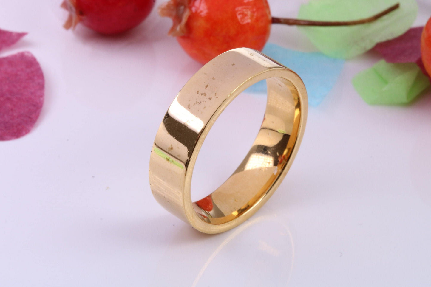 6 mm wide Simple Band, Flat Profile, Made from Solid Silver and Further 18ct Yellow Gold Plated