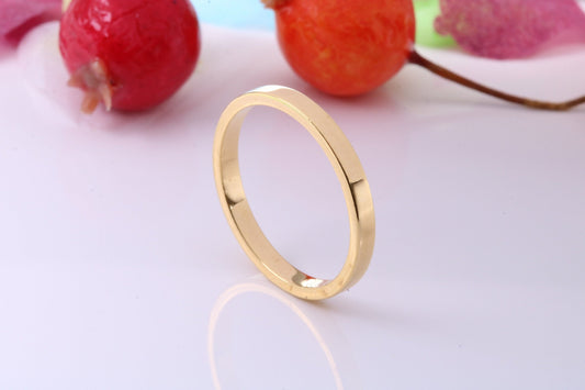 2 mm wide Simple Band, Flat Profile, Made from Solid Silver and Further 18ct Yellow Gold Plated