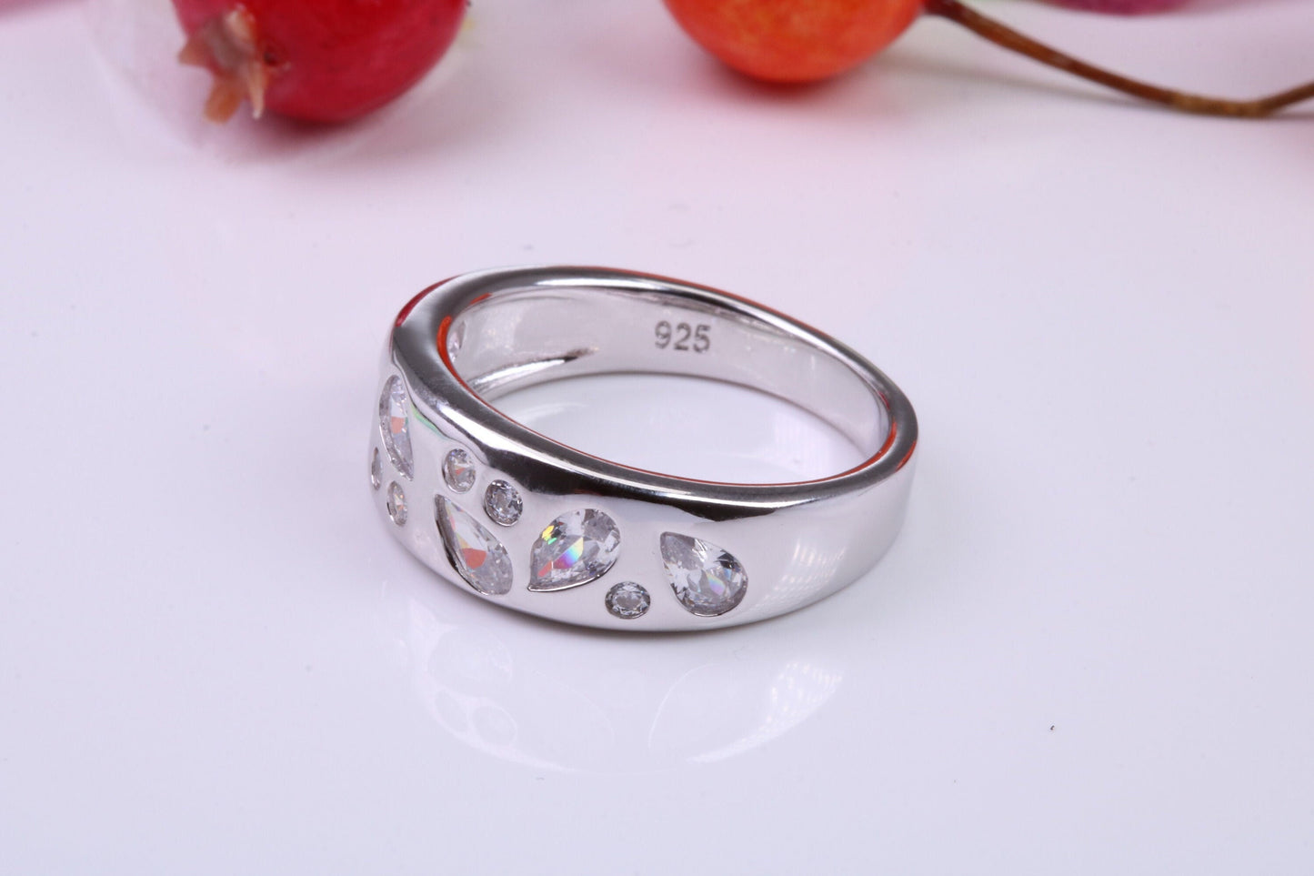 Very Dressy and Chunky Cubic Zirconia set Statement Ring, Made from solid Silver