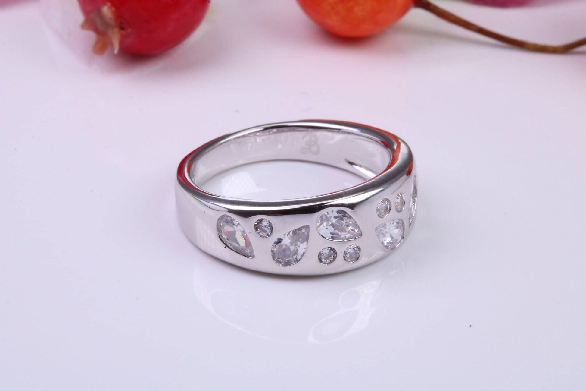 Very Dressy and Chunky Cubic Zirconia set Statement Ring, Made from solid Silver