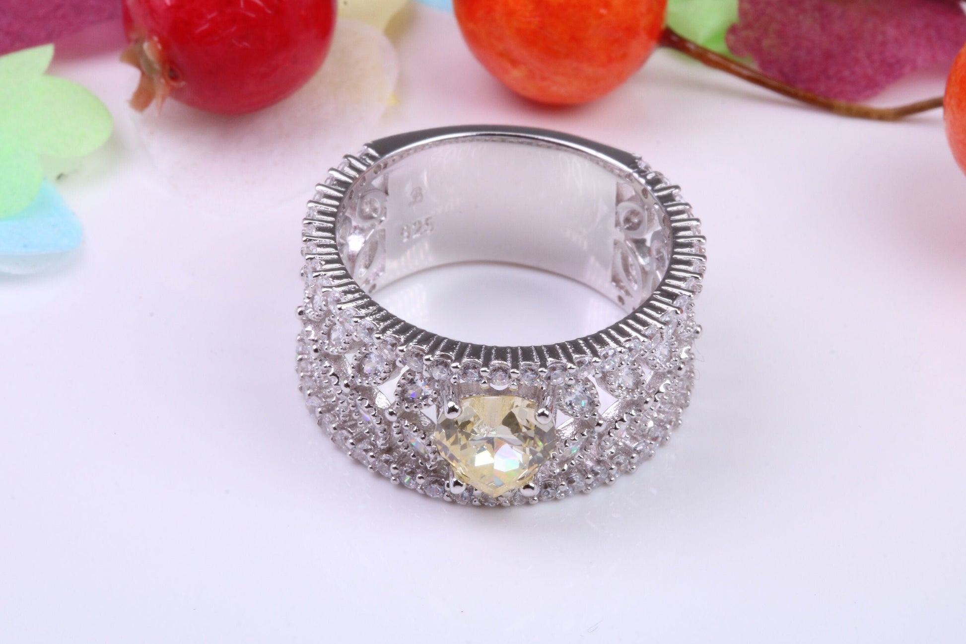 Very Dressy 10 mm wide Cubic Zirconia set Ring, Made from solid Silver