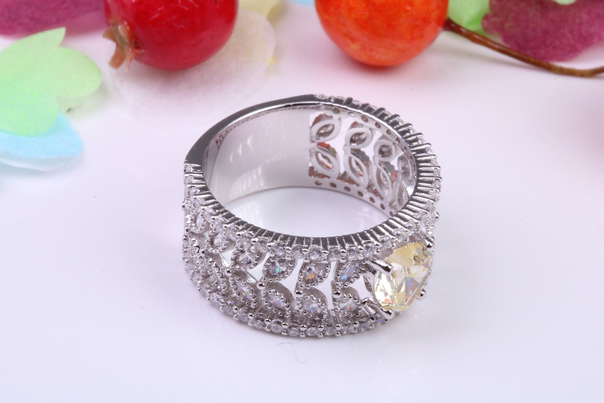 Very Dressy 10 mm wide Cubic Zirconia set Ring, Made from solid Silver