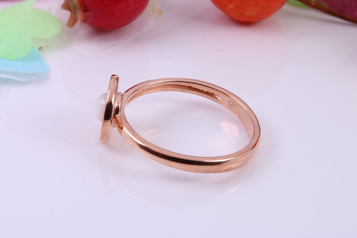 Mother of Pearl and Cubic Zirconia set Ring, Made from solid Silver, 18ct Rose Gold Plated