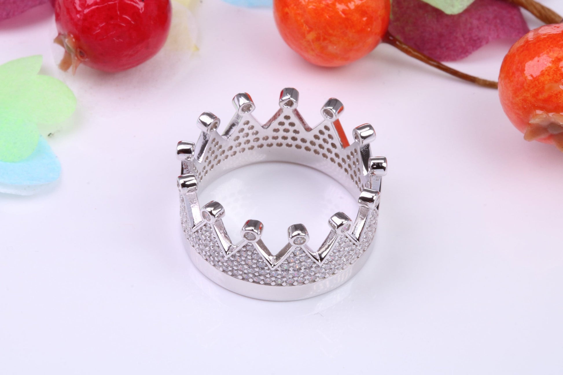 Crown Ring, Very Dressy 11 mm wide Cubic Zirconia set Ring, Made from solid Silver