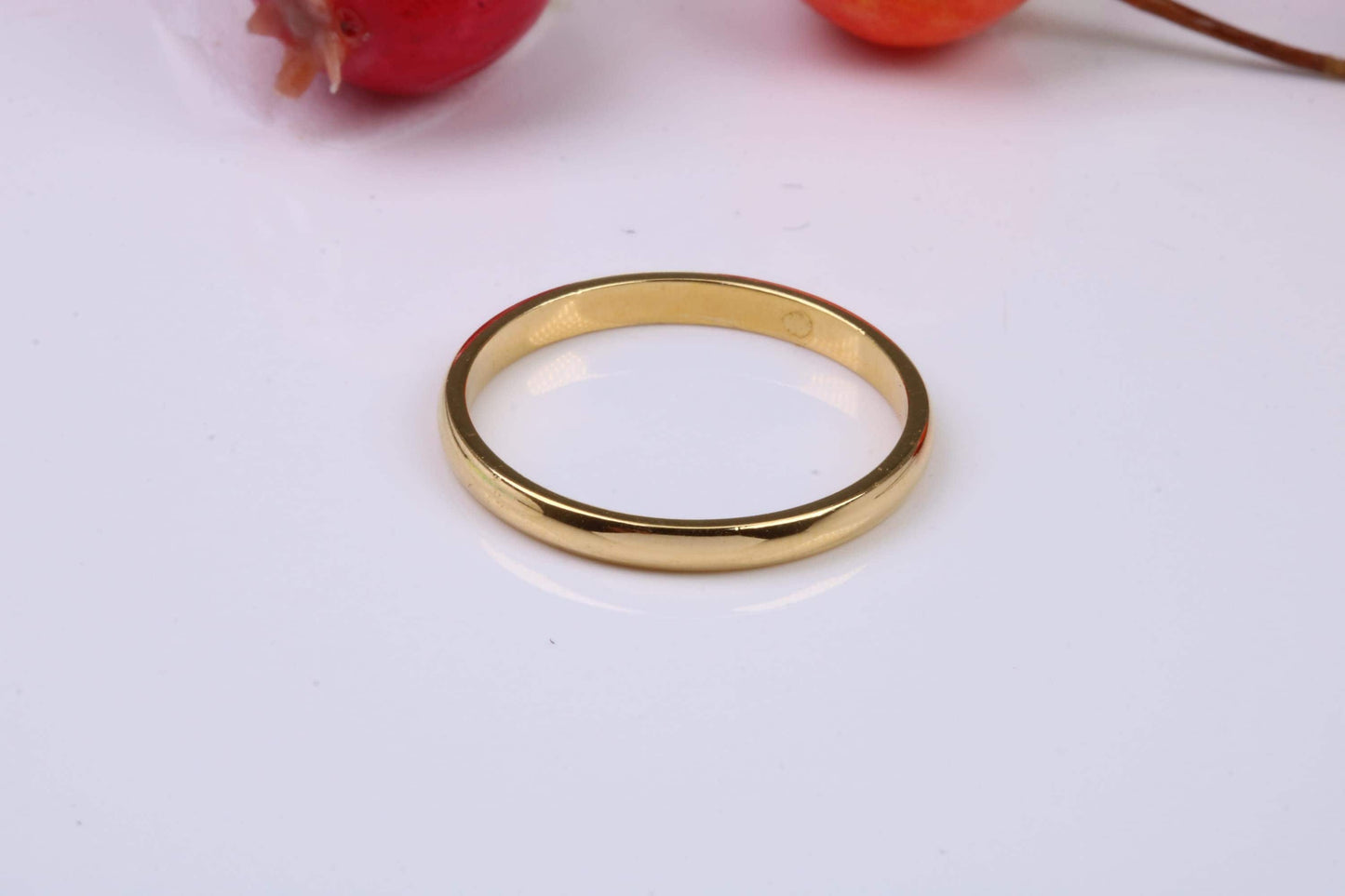 2 mm wide Simple Band, D Profile, Made from Solid Silver and Further 18ct Yellow Gold Plated