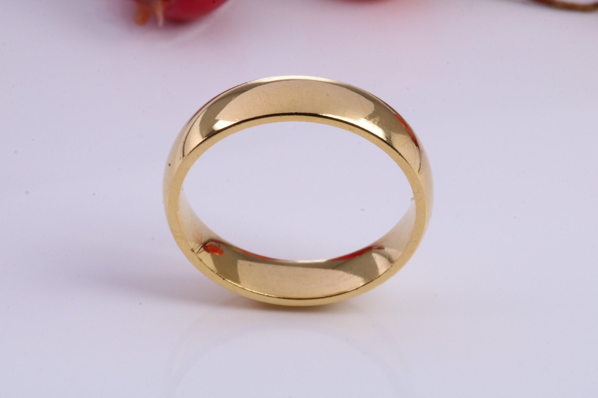 6 mm wide Simple Band, D Profile, Made from Solid Silver and Further 18ct Yellow Gold Plated