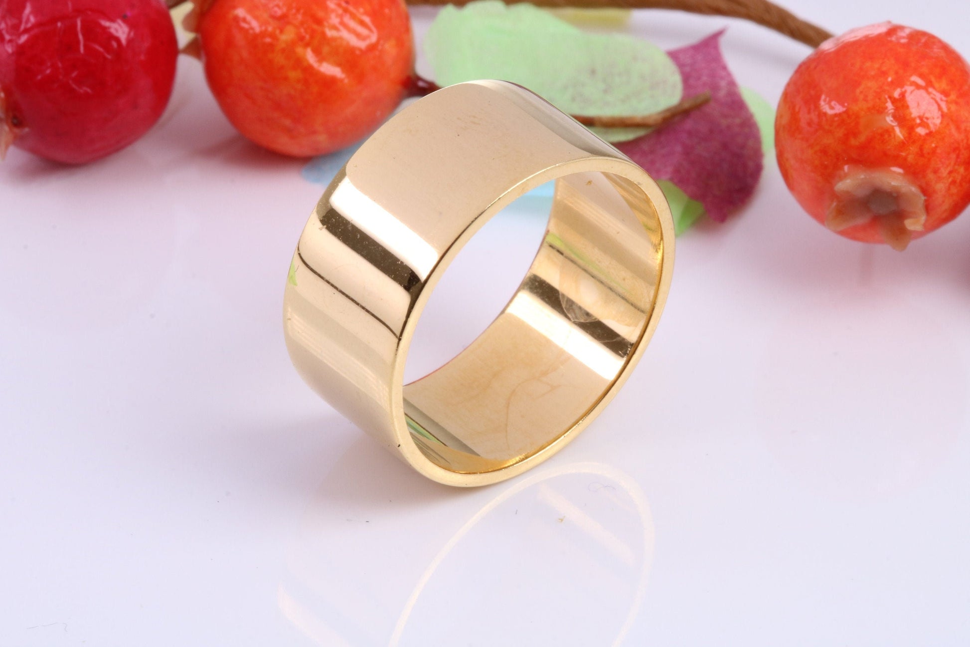 10 mm wide Simple Band, Flat Profile, Made from Solid Silver and Further 18ct Yellow Gold Plated