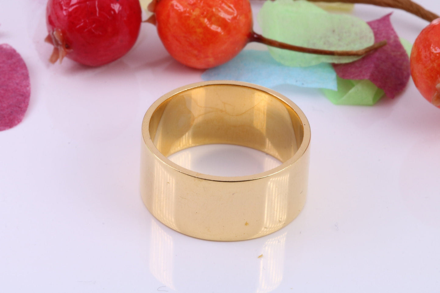 10 mm wide Simple Band, Flat Profile, Made from Solid Silver and Further 18ct Yellow Gold Plated