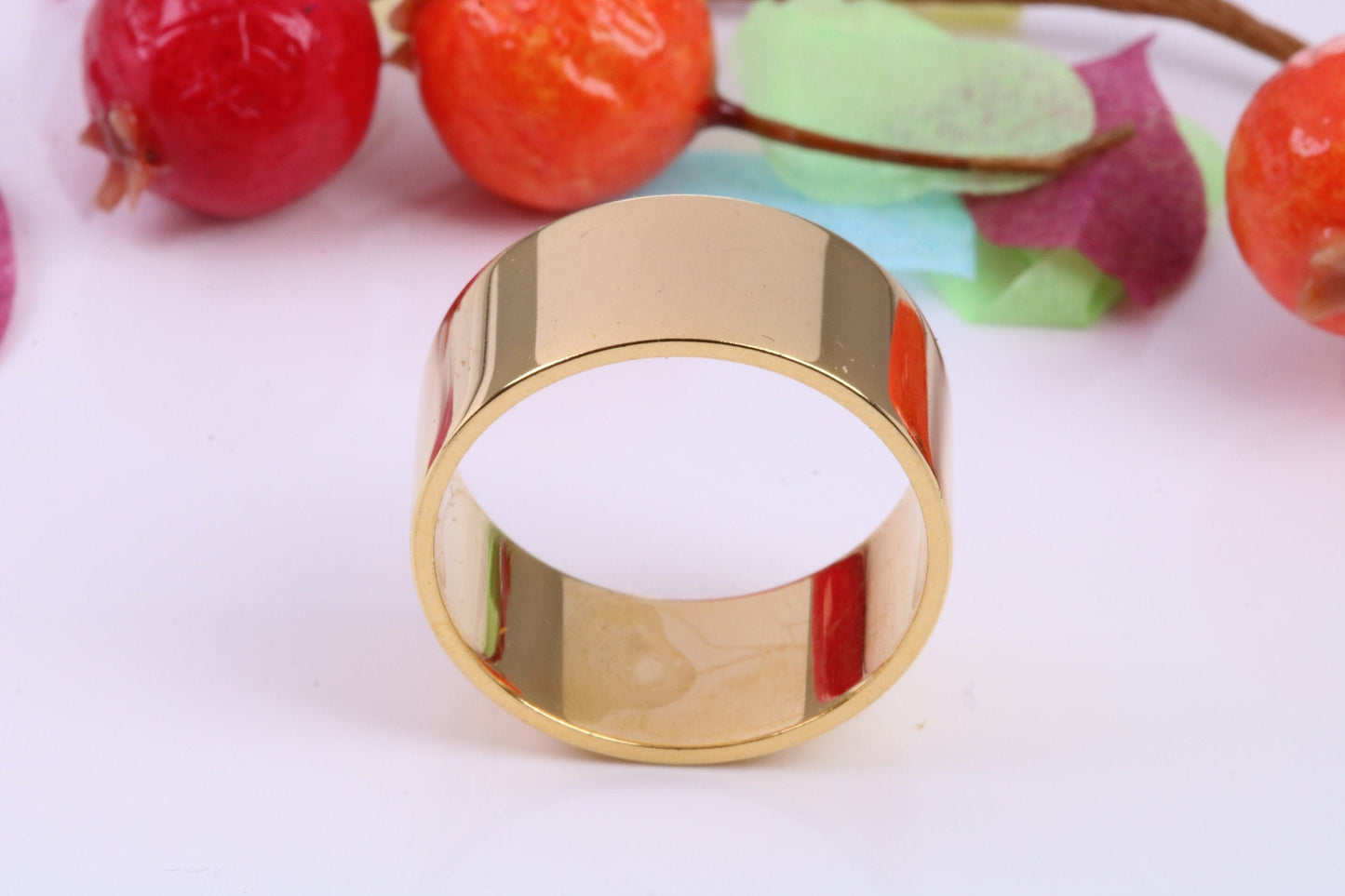 10 mm wide Simple Band, Flat Profile, Made from Solid Silver and Further 18ct Yellow Gold Plated