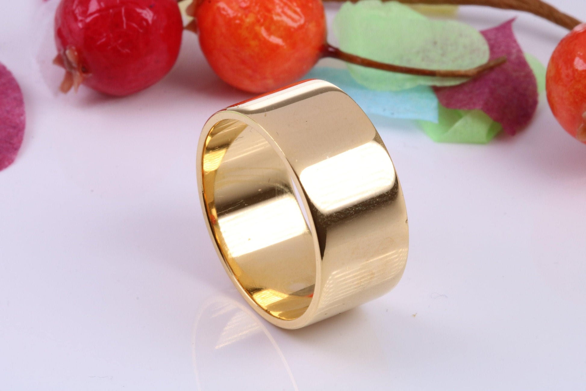 10 mm wide Simple Band, Flat Profile, Made from Solid Silver and Further 18ct Yellow Gold Plated