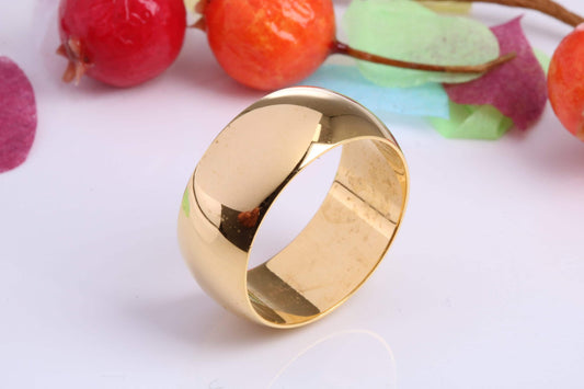 10 mm wide Simple Band, D Profile, Made from Solid Silver and Further 18ct Yellow Gold Plated