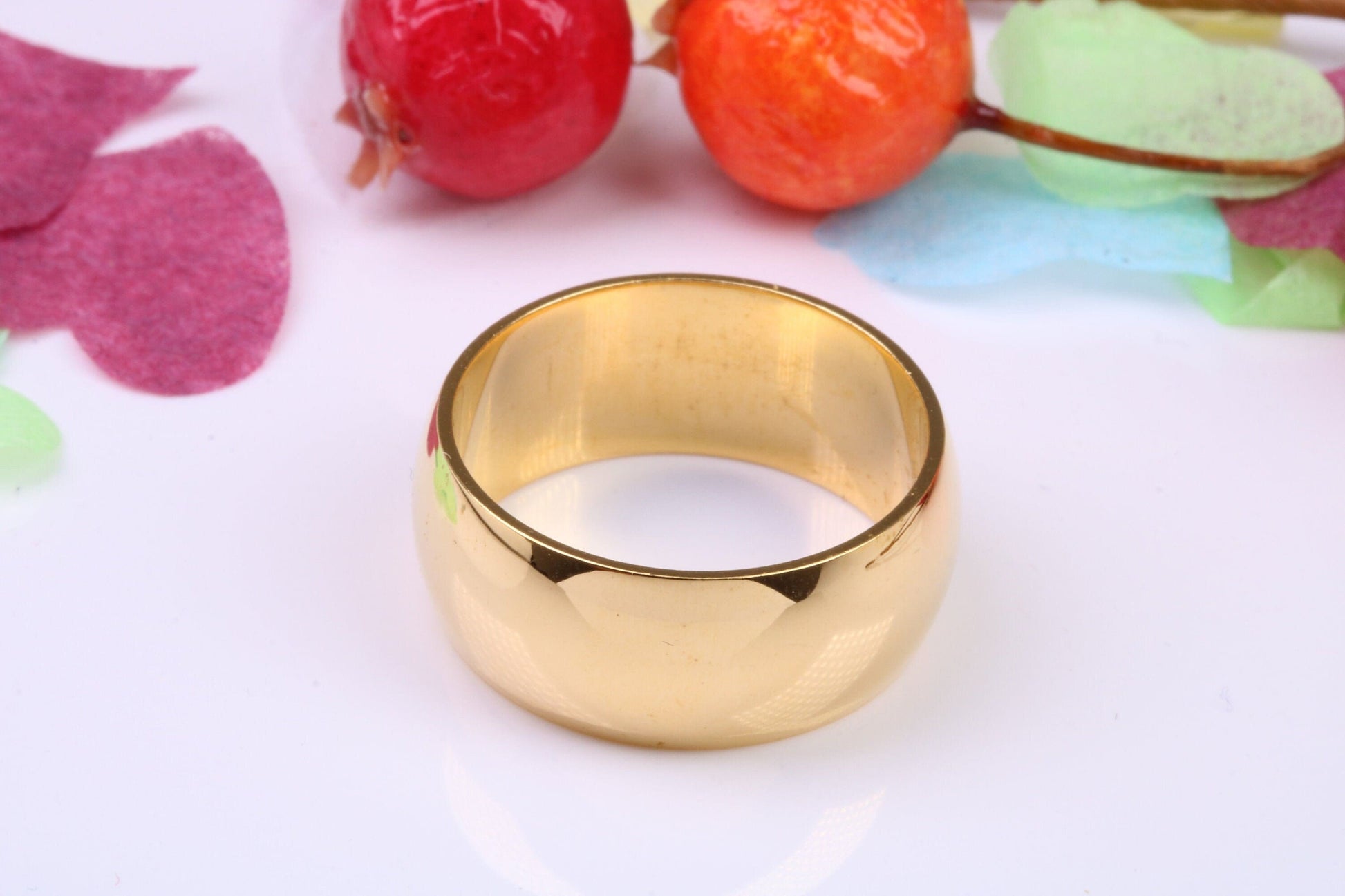 10 mm wide Simple Band, D Profile, Made from Solid Silver and Further 18ct Yellow Gold Plated