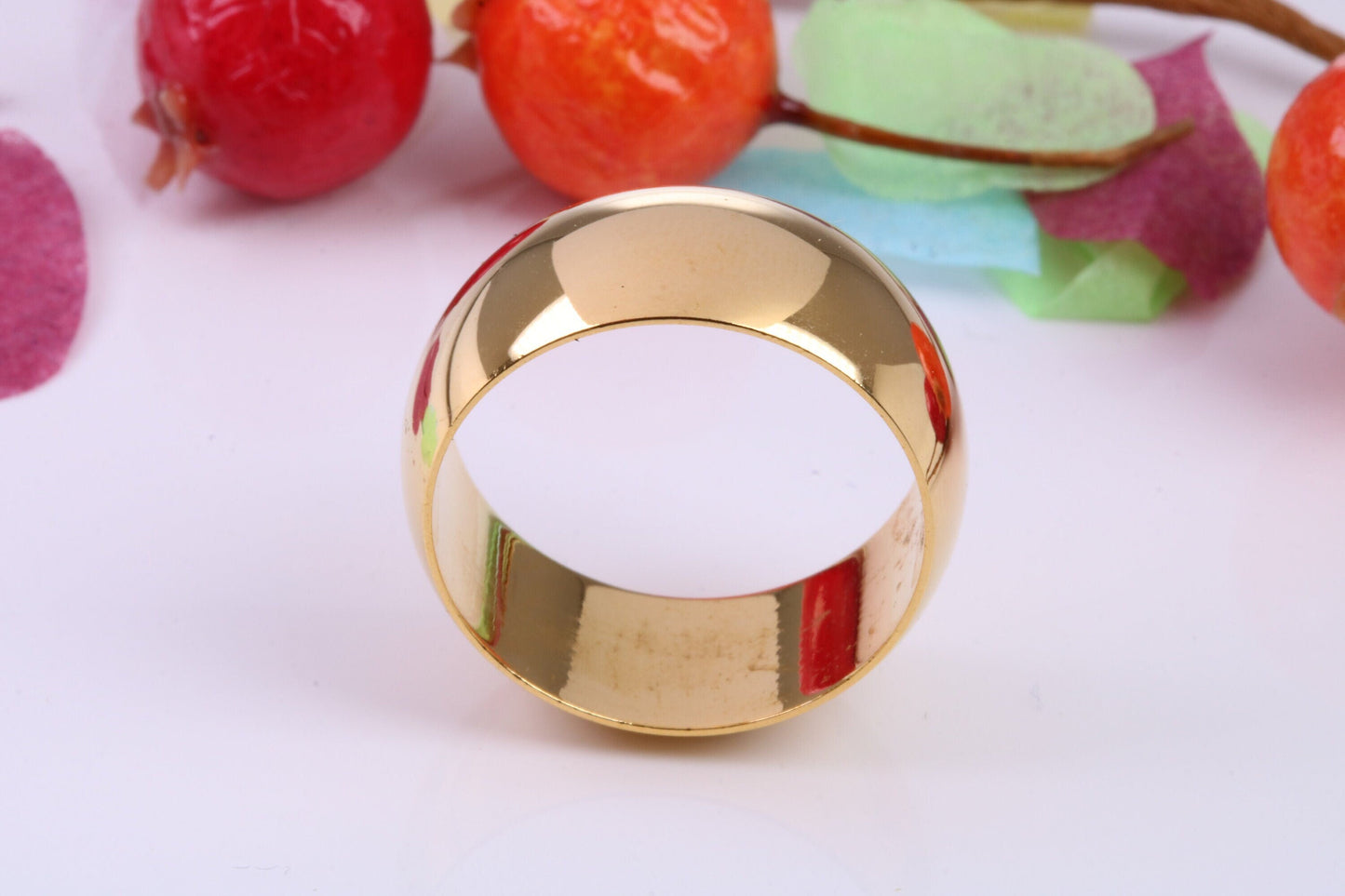 10 mm wide Simple Band, D Profile, Made from Solid Silver and Further 18ct Yellow Gold Plated