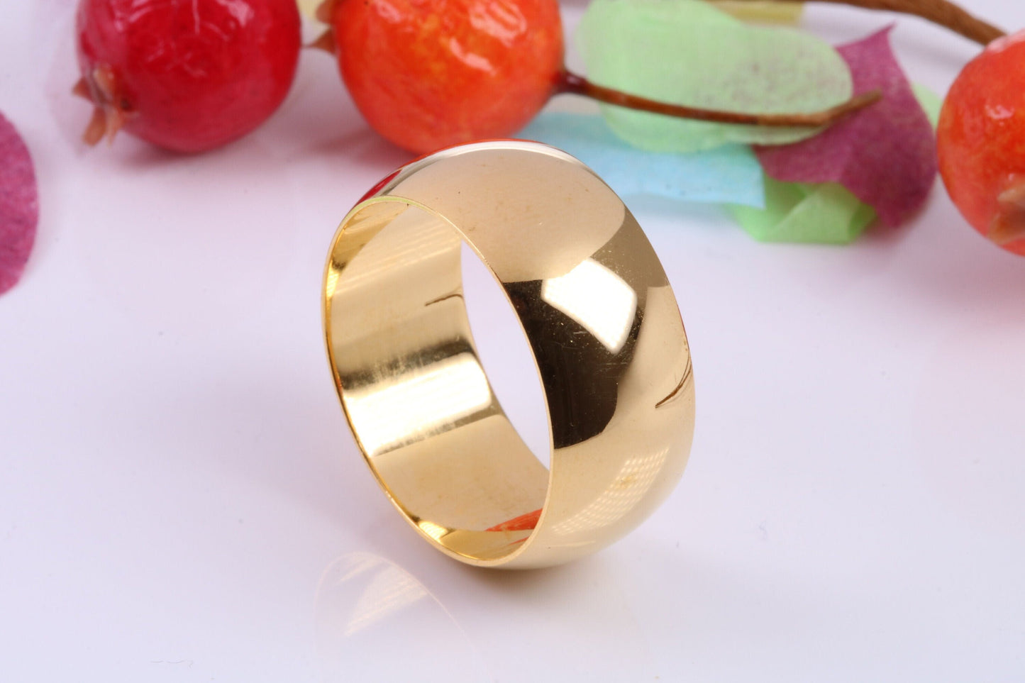 10 mm wide Simple Band, D Profile, Made from Solid Silver and Further 18ct Yellow Gold Plated