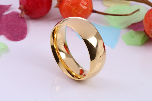 8 mm wide Simple Band, D Profile, Made from Solid Silver and Further 18ct Yellow Gold Plated