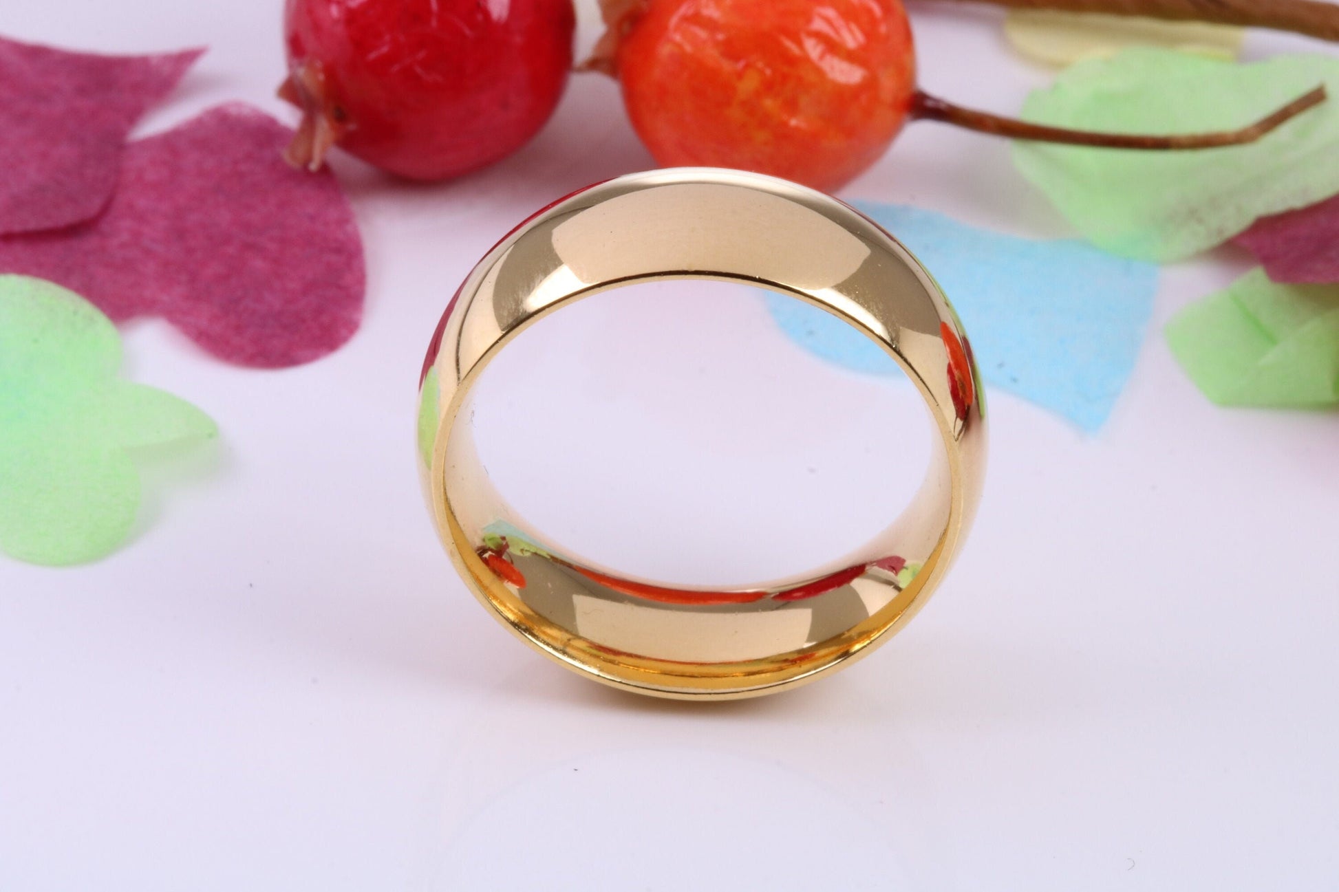 8 mm wide Simple Band, D Profile, Made from Solid Silver and Further 18ct Yellow Gold Plated