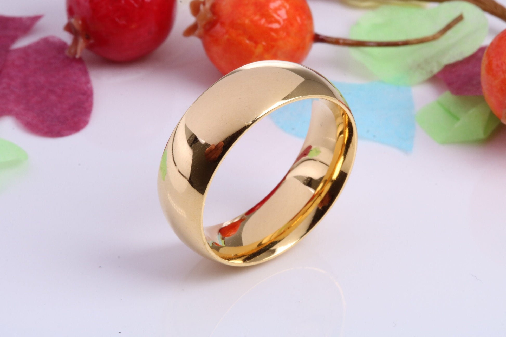 8 mm wide Simple Band, D Profile, Made from Solid Silver and Further 18ct Yellow Gold Plated