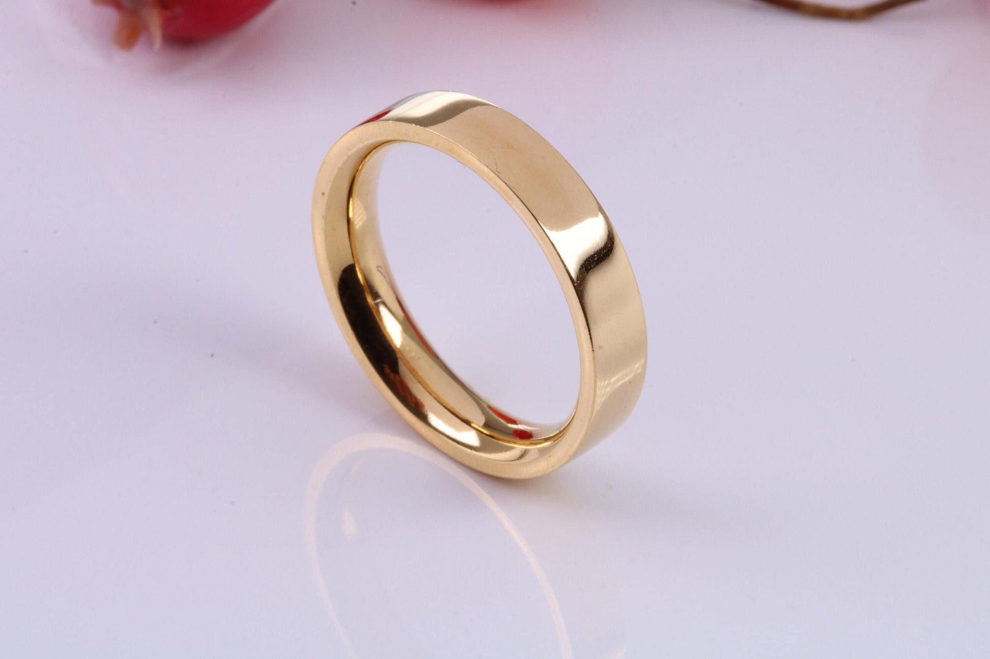 4 mm wide Simple Band, Flat Profile, Made from Solid Silver and Further 18ct Yellow Gold Plated