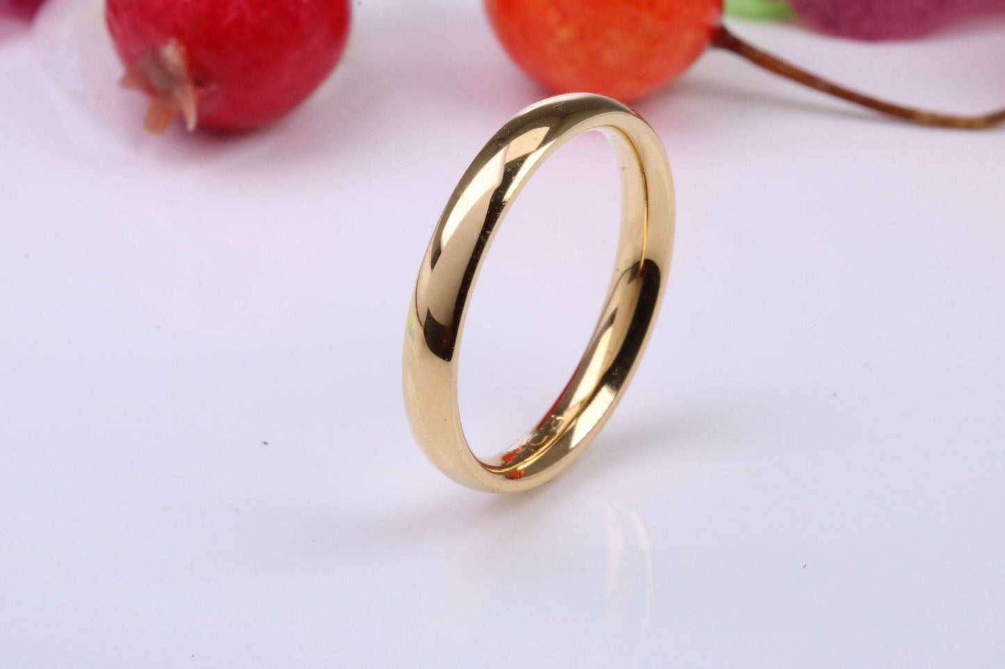 3 mm wide Simple Band, D Profile, Made from Solid Silver and Further 18ct Yellow Gold Plated