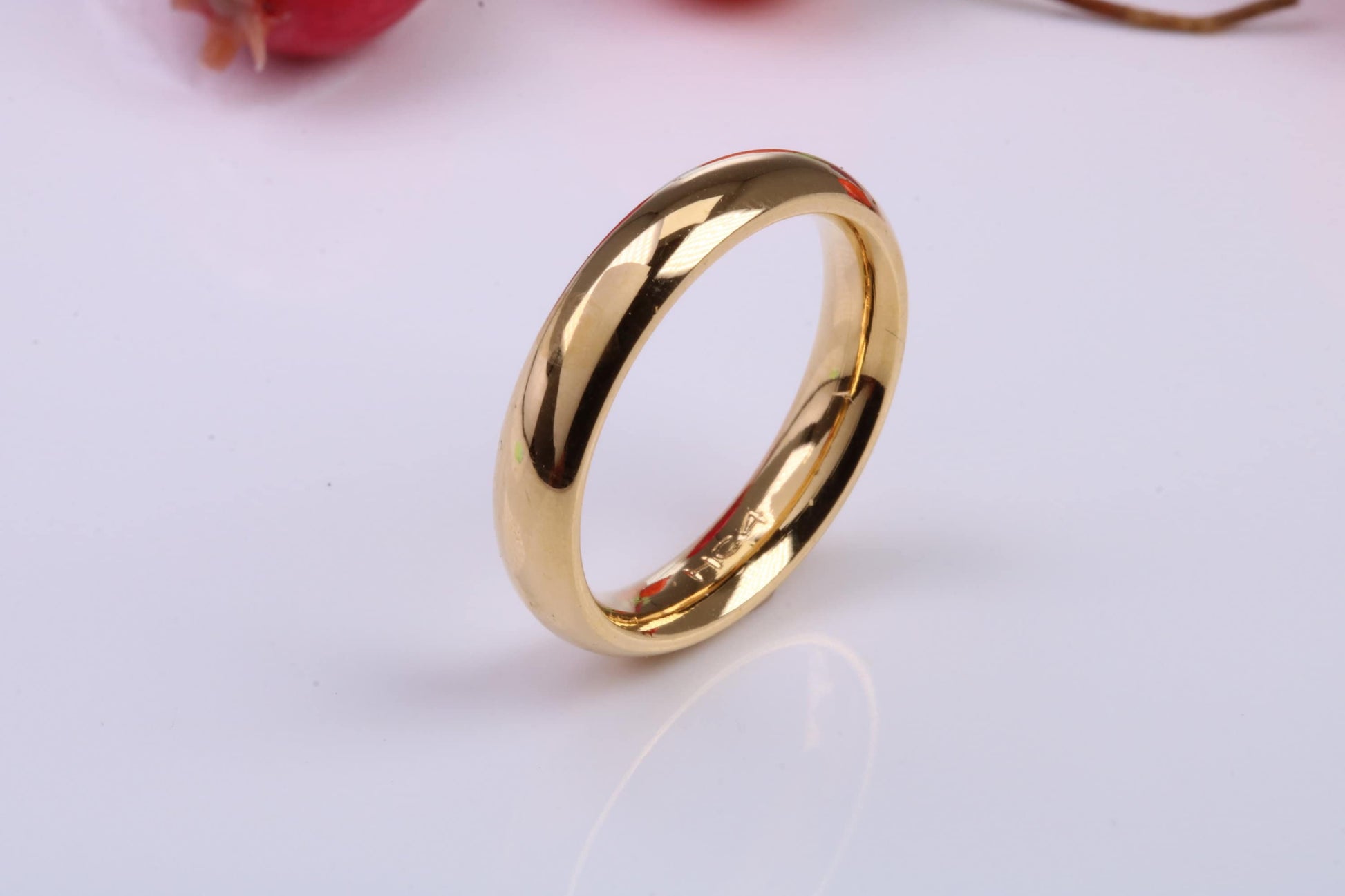 4 mm wide Simple Band, D Profile, Made from Solid Silver and Further 18ct Yellow Gold Plated