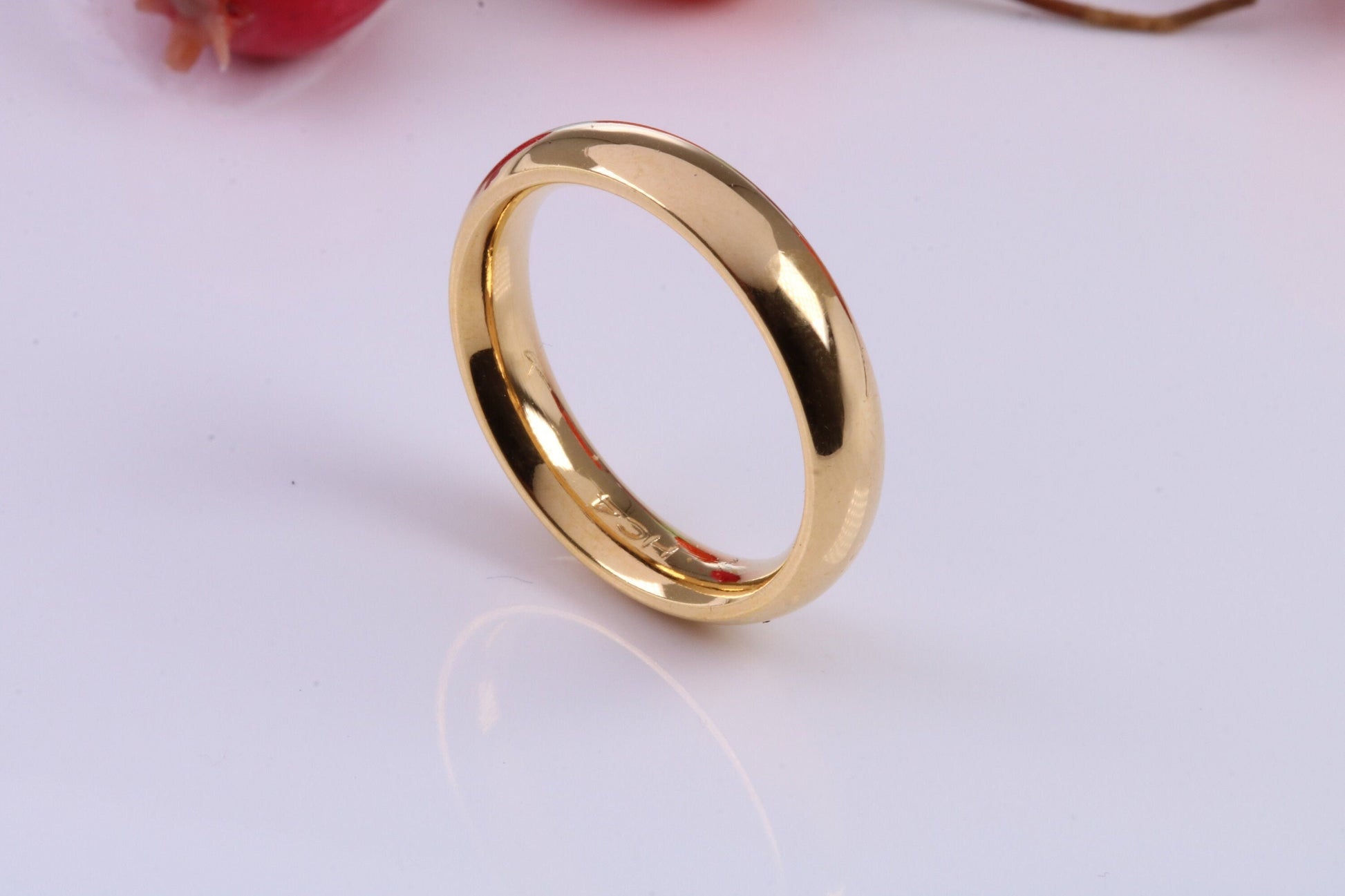 4 mm wide Simple Band, D Profile, Made from Solid Silver and Further 18ct Yellow Gold Plated