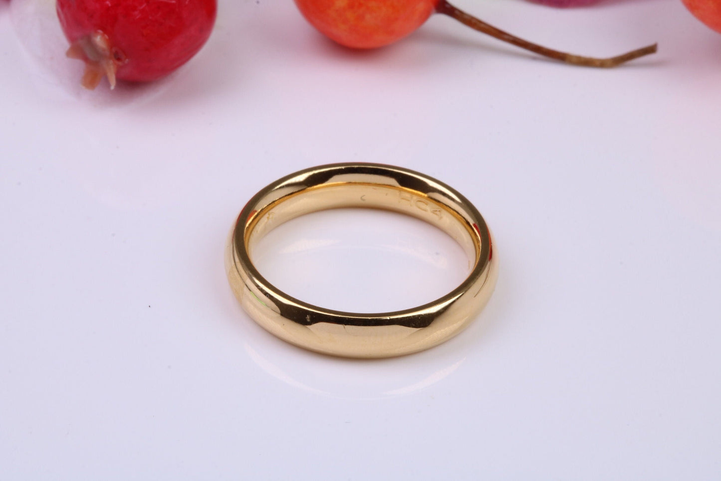 4 mm wide Simple Band, D Profile, Made from Solid Silver and Further 18ct Yellow Gold Plated