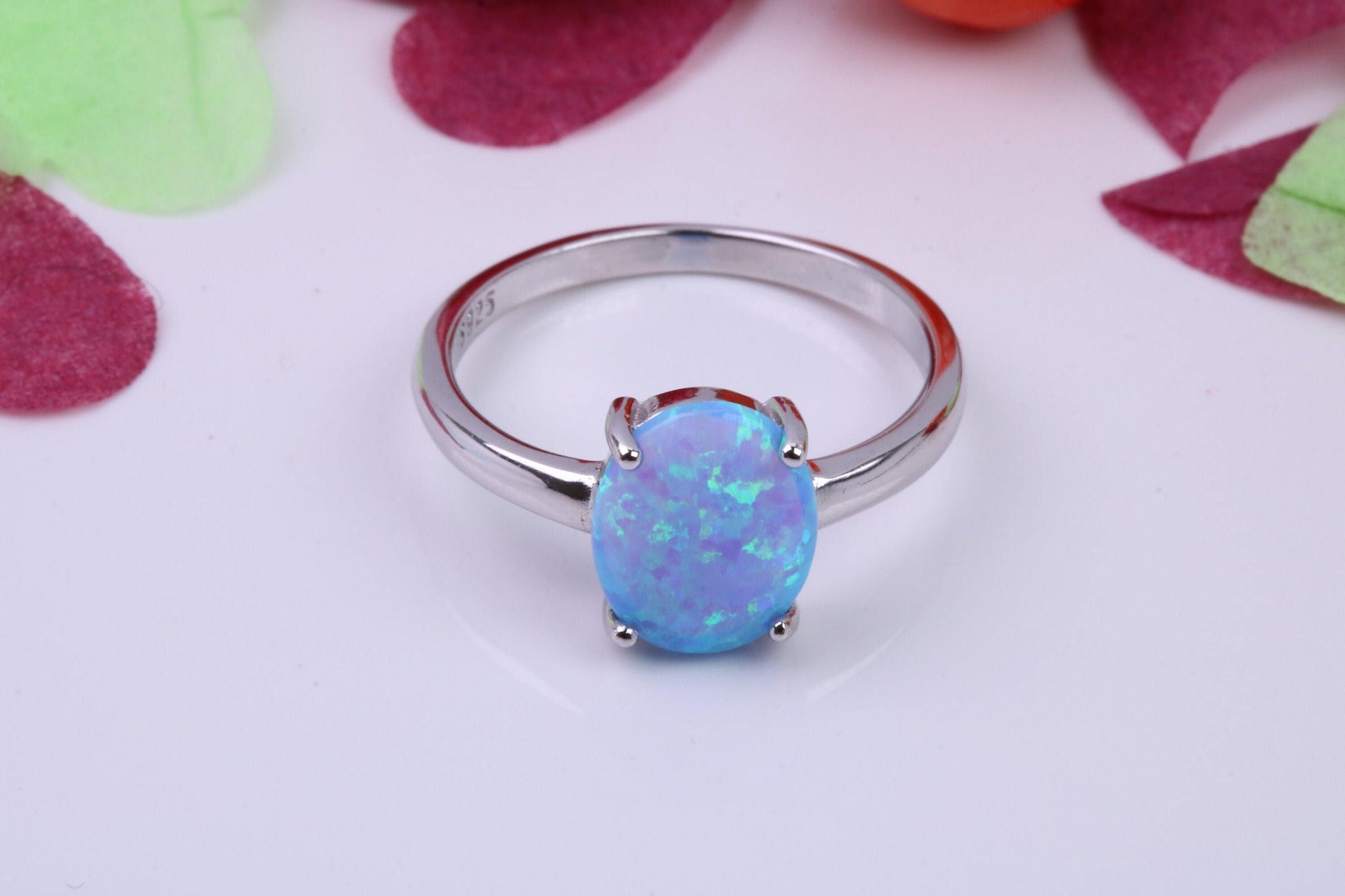 Oval cut Blue Opal Ring, Made From Solid Sterling Silver