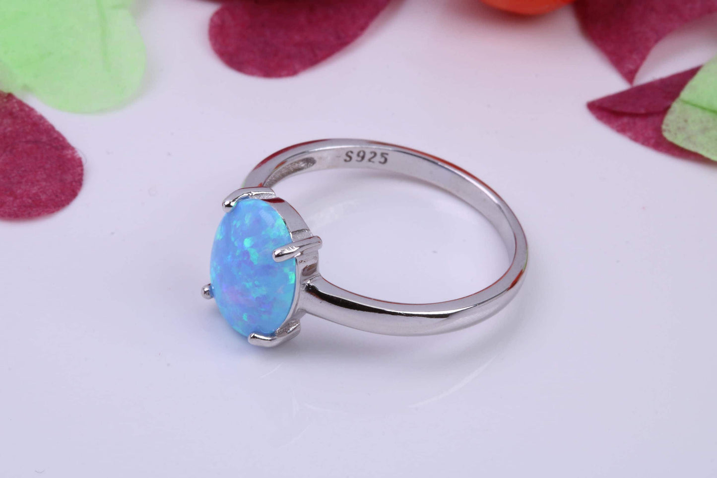 Oval cut Blue Opal Ring, Made From Solid Sterling Silver