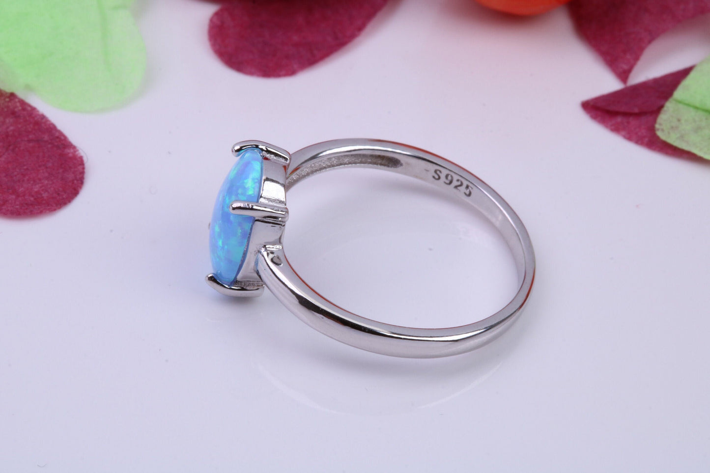 Oval cut Blue Opal Ring, Made From Solid Sterling Silver