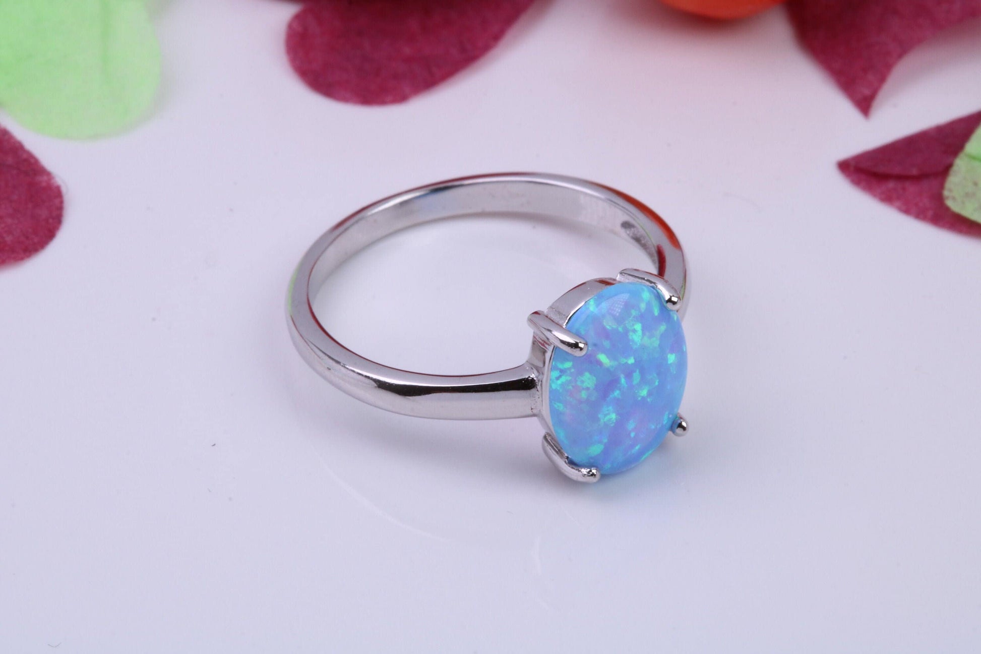 Oval cut Blue Opal Ring, Made From Solid Sterling Silver