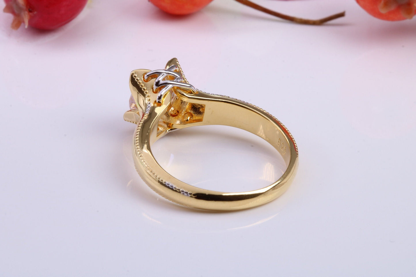 Very Dressy and Chunky Cubic Zirconia set Ring, Made from solid Silver, 18ct Yellow Gold Plated