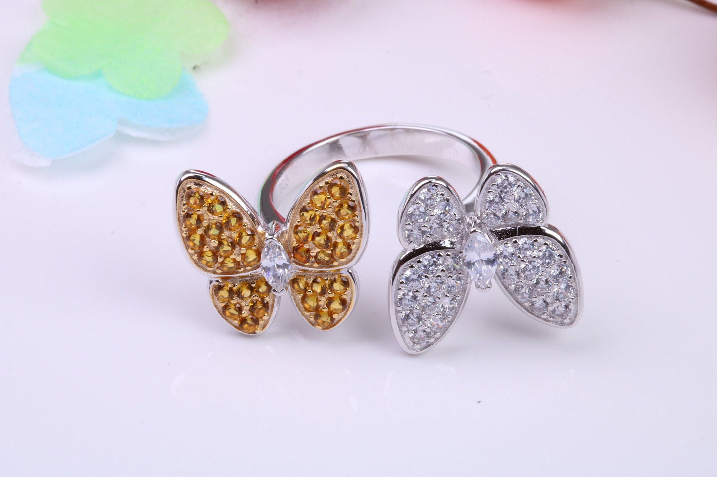 Double Butterfly Cubic Zirconia set Ring, Made from solid Silver