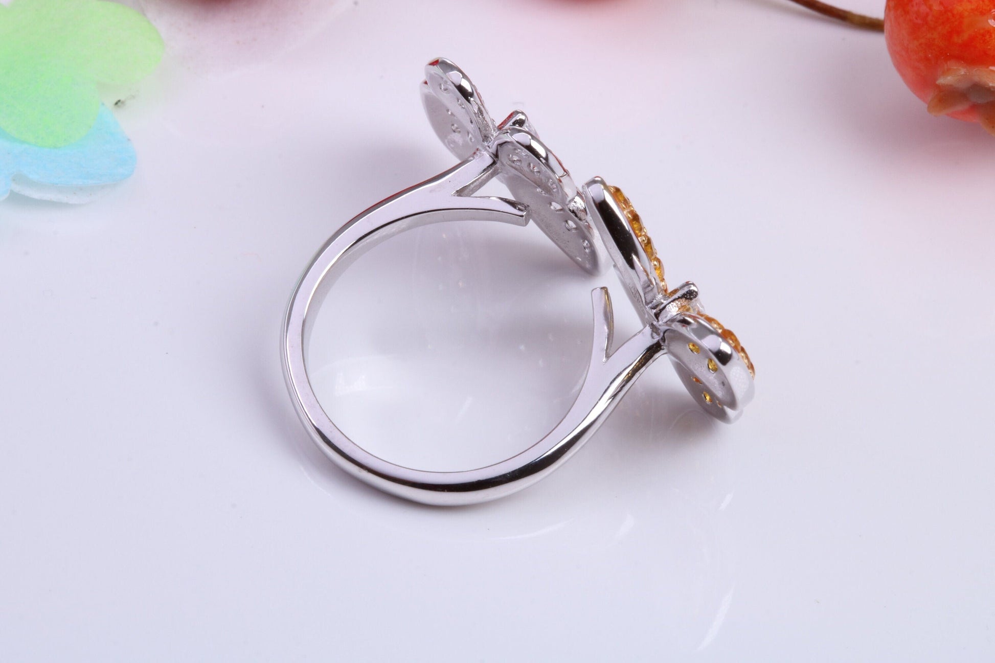 Double Butterfly Cubic Zirconia set Ring, Made from solid Silver