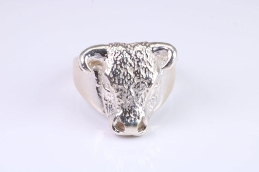 Very large and heavy Bulls head ring,solid silver, perfect for ladies and gents. Available in silver, yellow gold, white gold and platinum