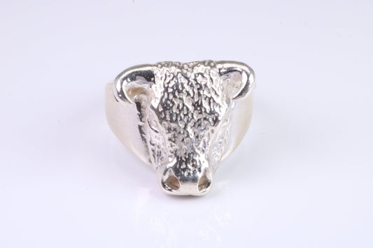 Very large and heavy Bulls head ring, made from solid cast silver, British Hallmarked