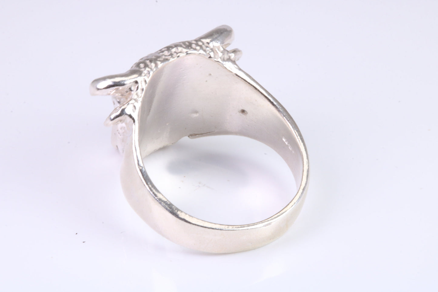 Very large and heavy Bulls head ring, made from solid cast silver, British Hallmarked