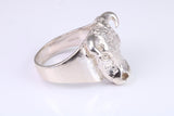 Very large and heavy Bulls head ring, made from solid cast silver, British Hallmarked