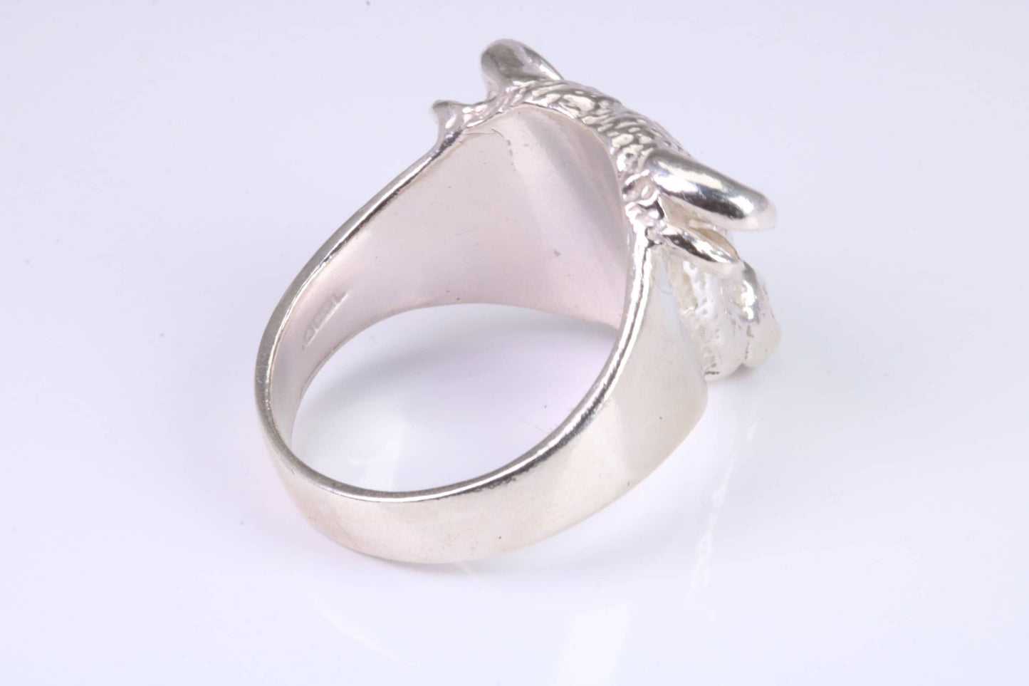 Very large and heavy Bulls head ring, made from solid cast silver, British Hallmarked