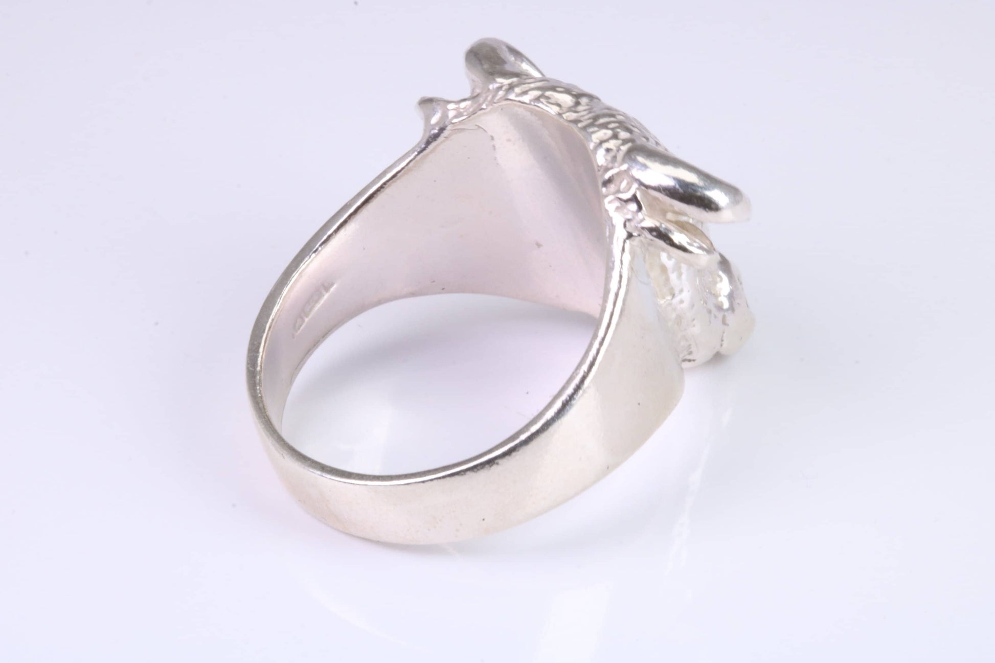 Very large and heavy Bulls head ring, made from solid cast silver, British Hallmarked