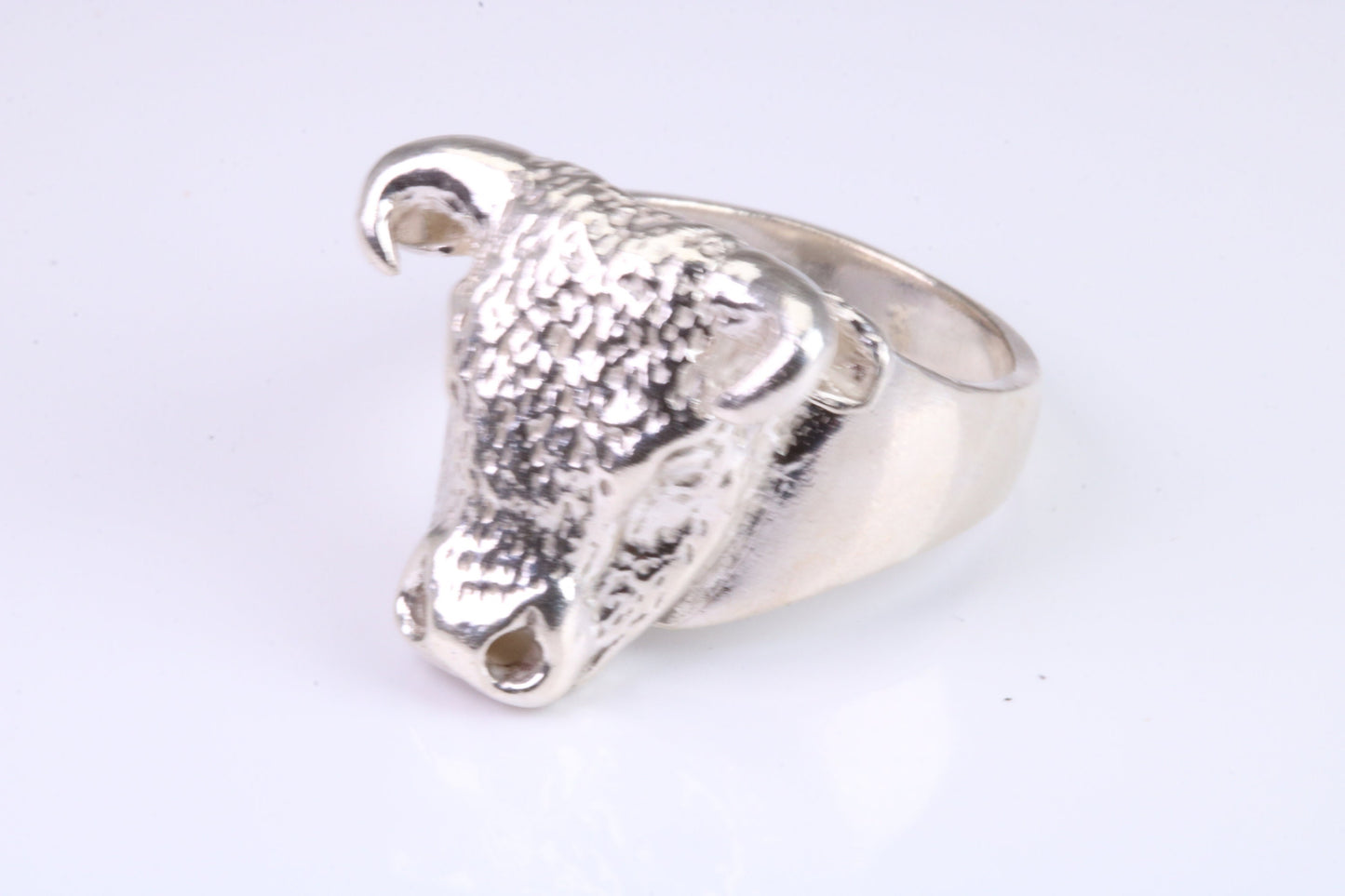Very large and heavy Bulls head ring, made from solid cast silver, British Hallmarked