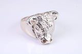 Very large and heavy Bulls head ring, made from solid cast silver, British Hallmarked