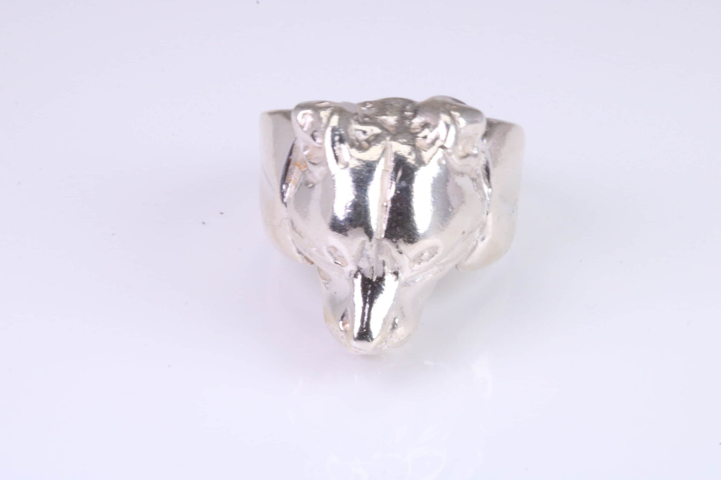 Very large and heavy Dog head ring, made from solid cast silver, British Hallmarked