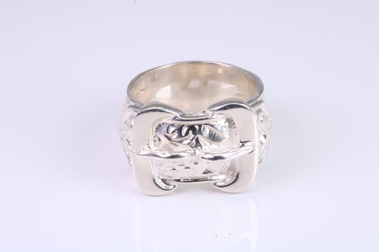 Very large and very very heavy Buckle ring, made from solid cast silver, British Hallmarked